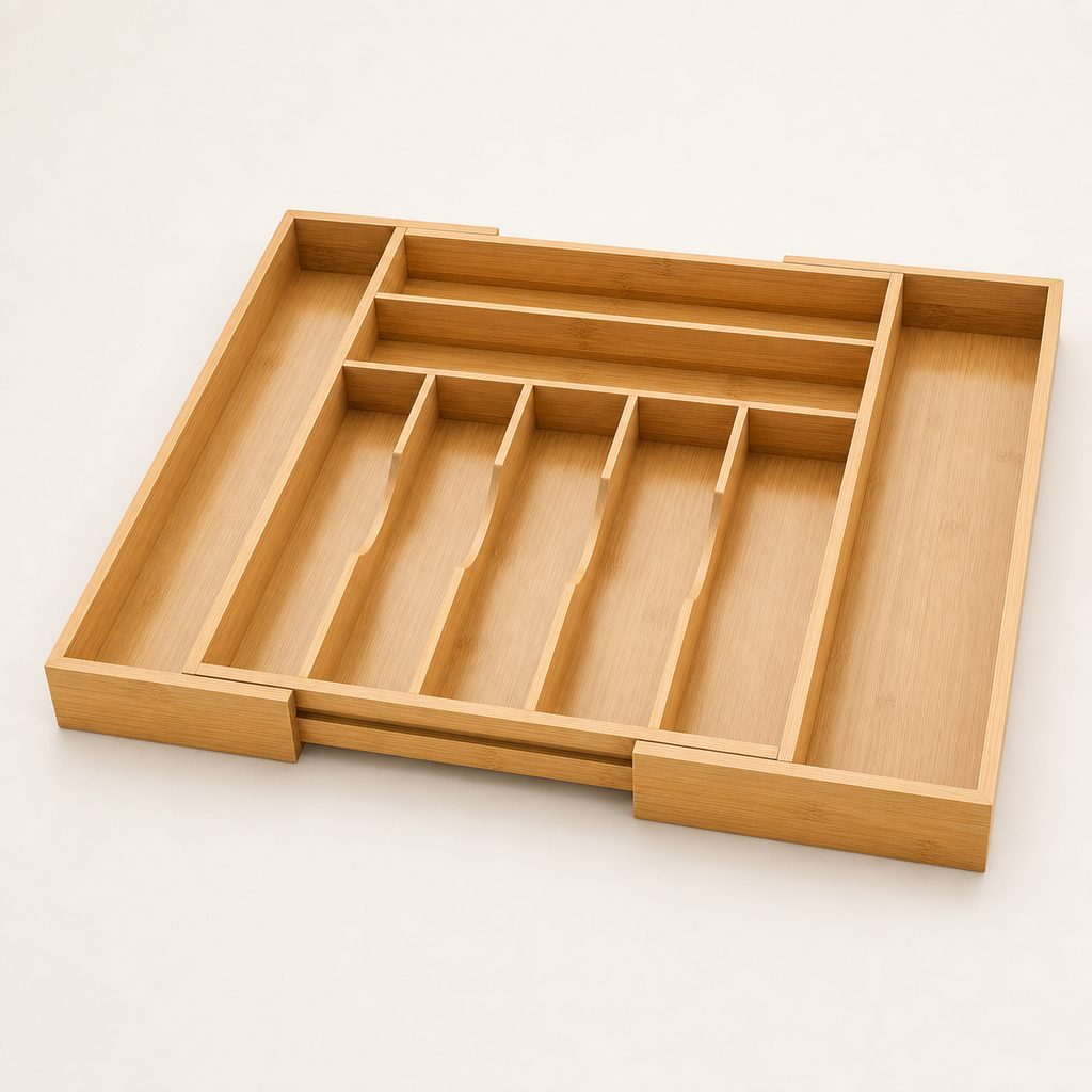 9-Slot Expandable Bamboo Drawer Organizer — detail