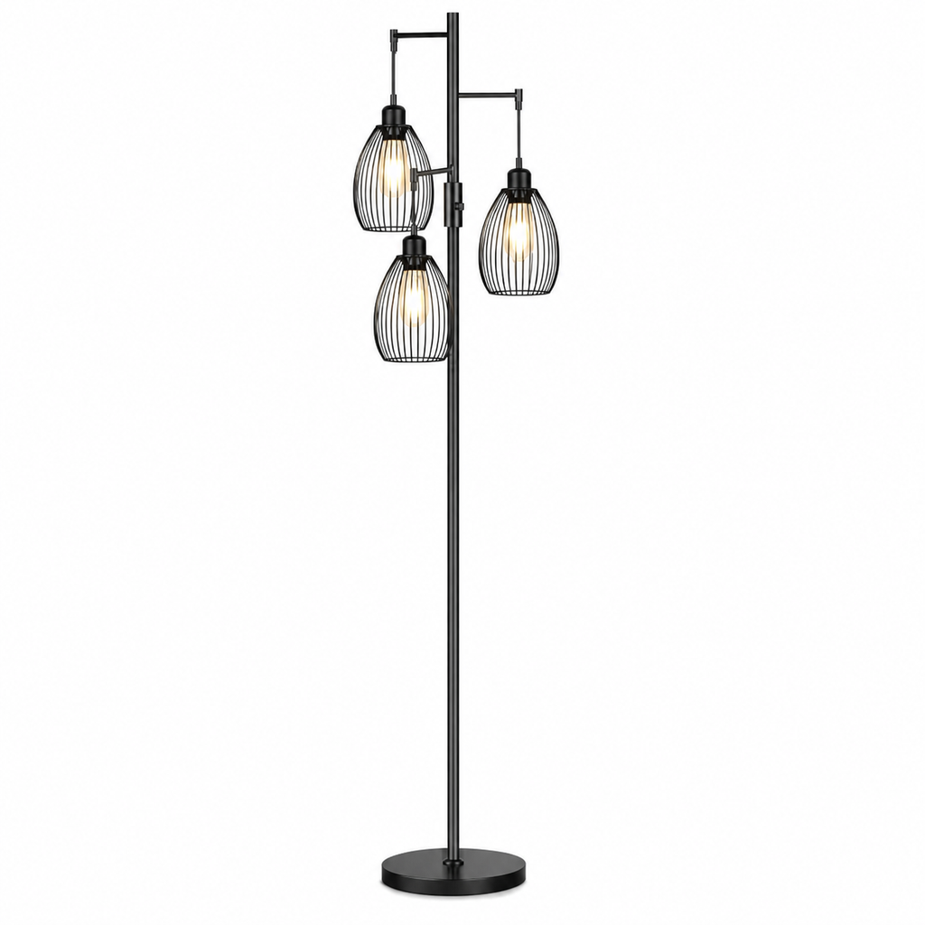 Dimmable 3-Light Black Industrial Floor Lamp — white main