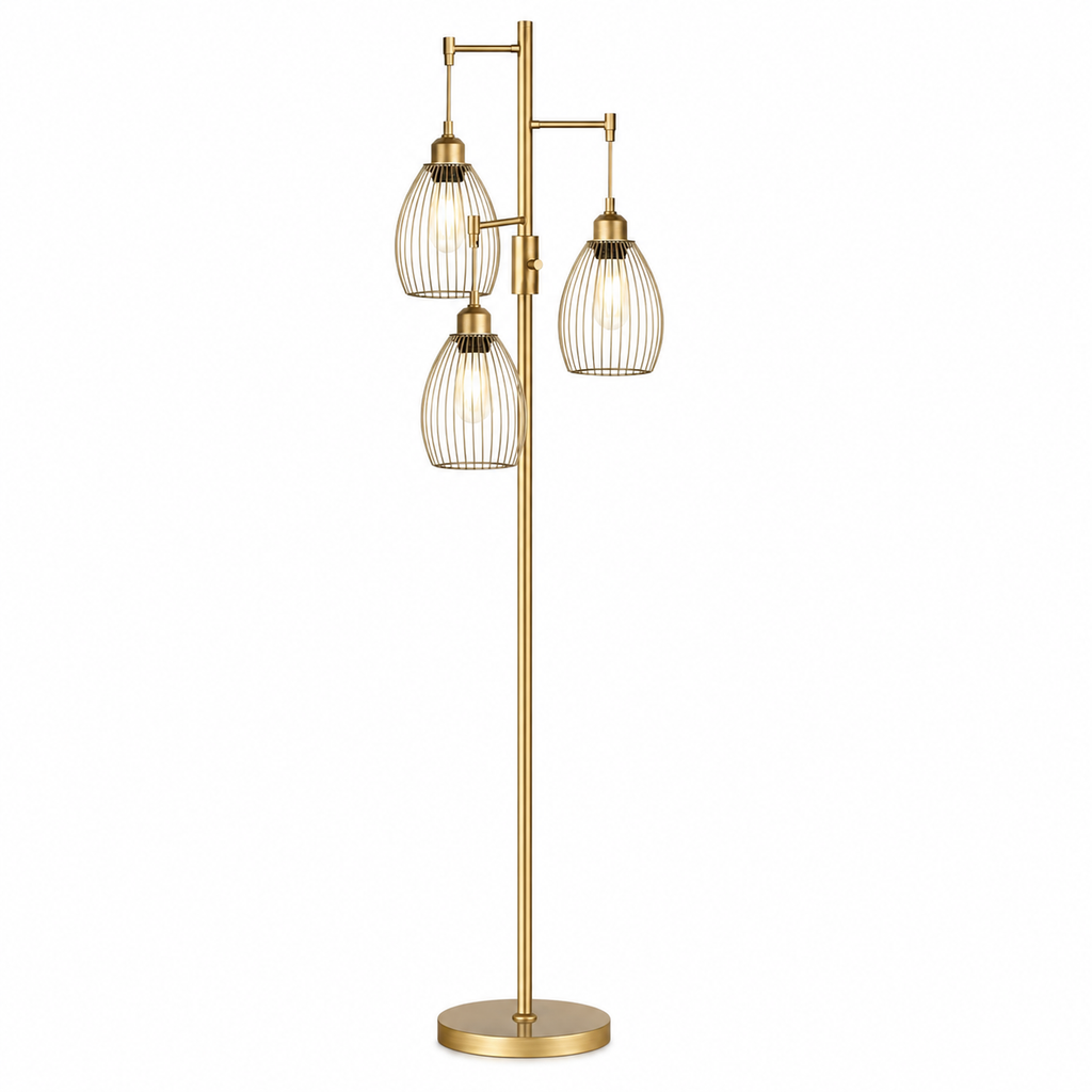 Dimmable 3-Light Gold Tree Floor Lamp — white main