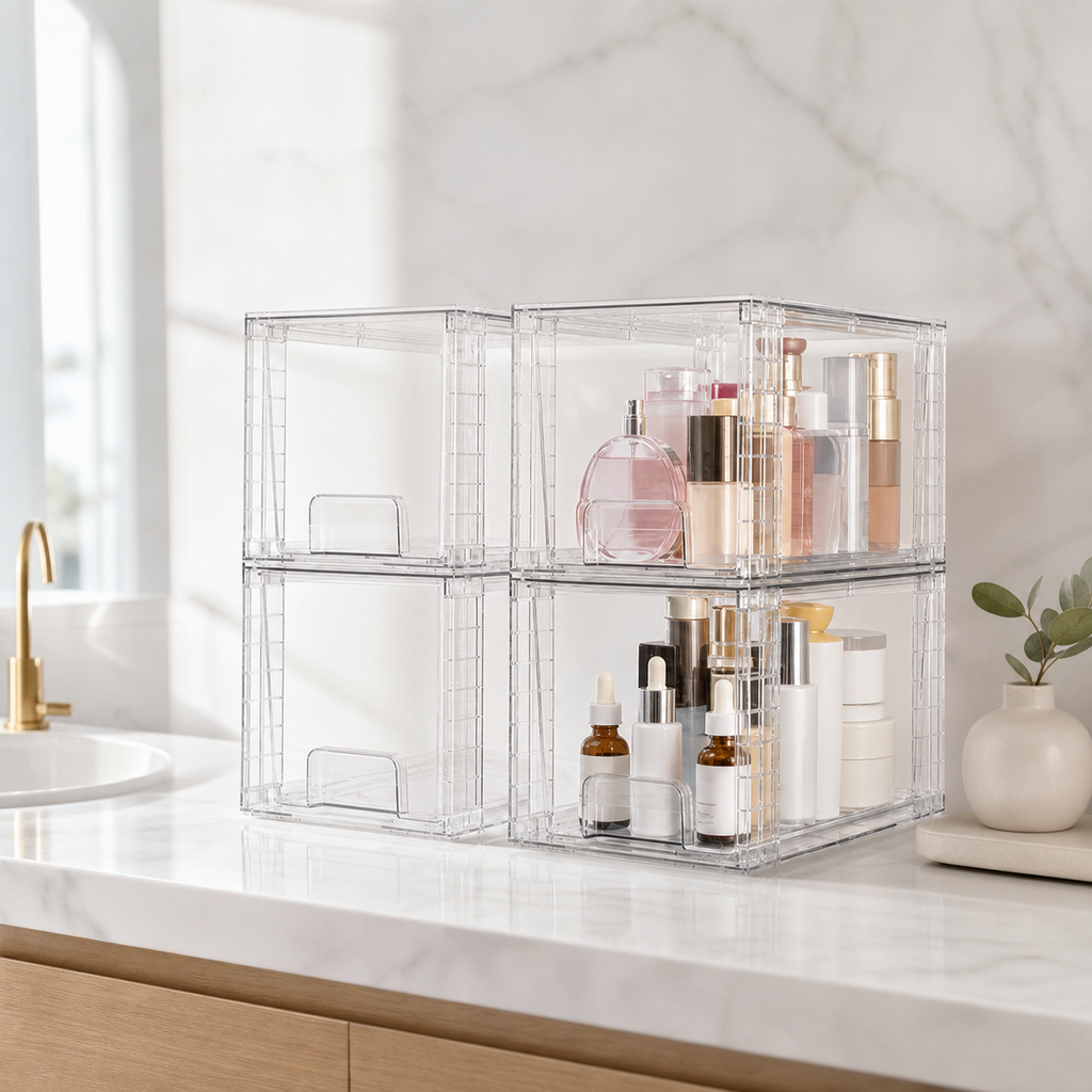 4-Pack Clear Stackable Storage Drawers — lifestyle
