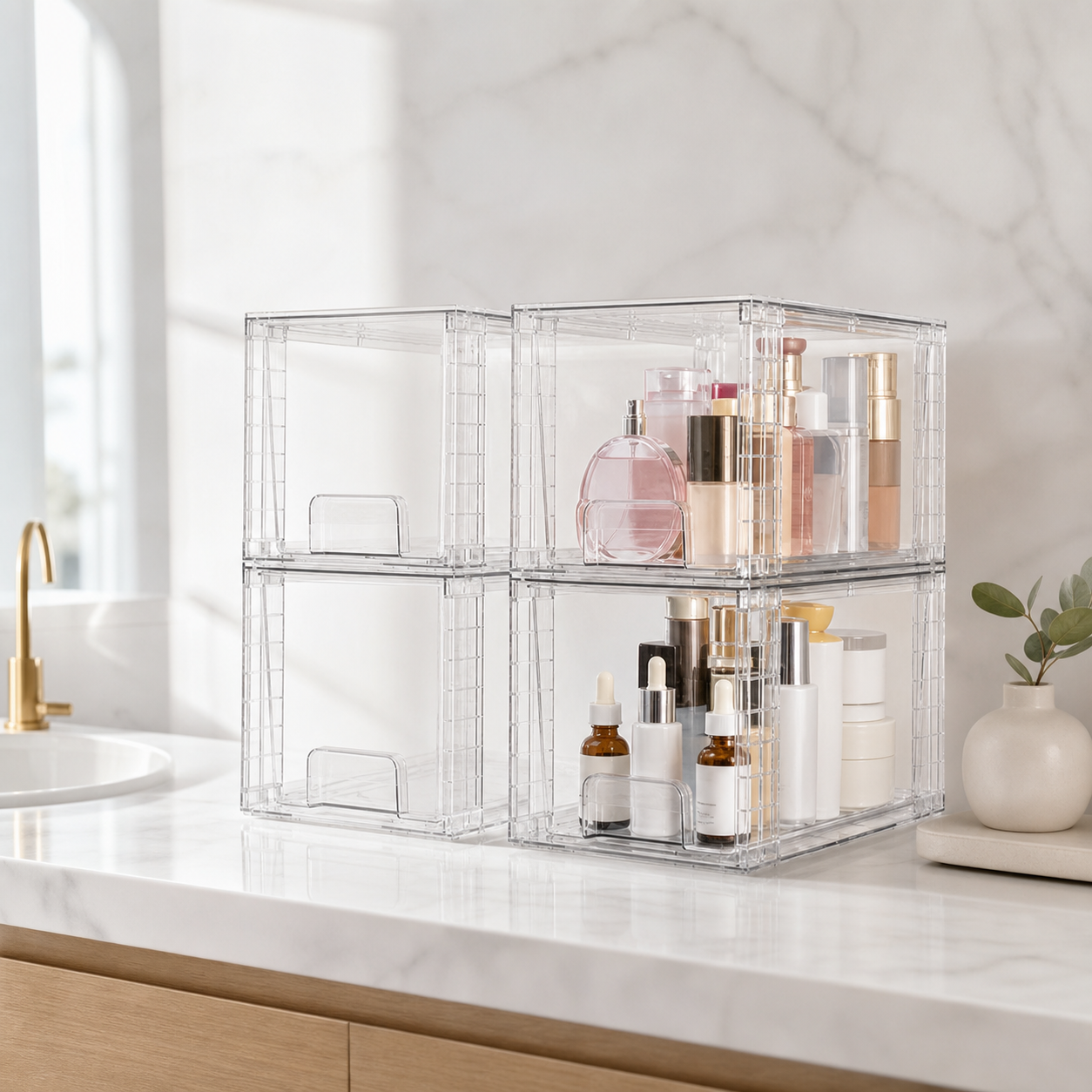 4-Pack Clear Stackable Storage Drawers — lifestyle