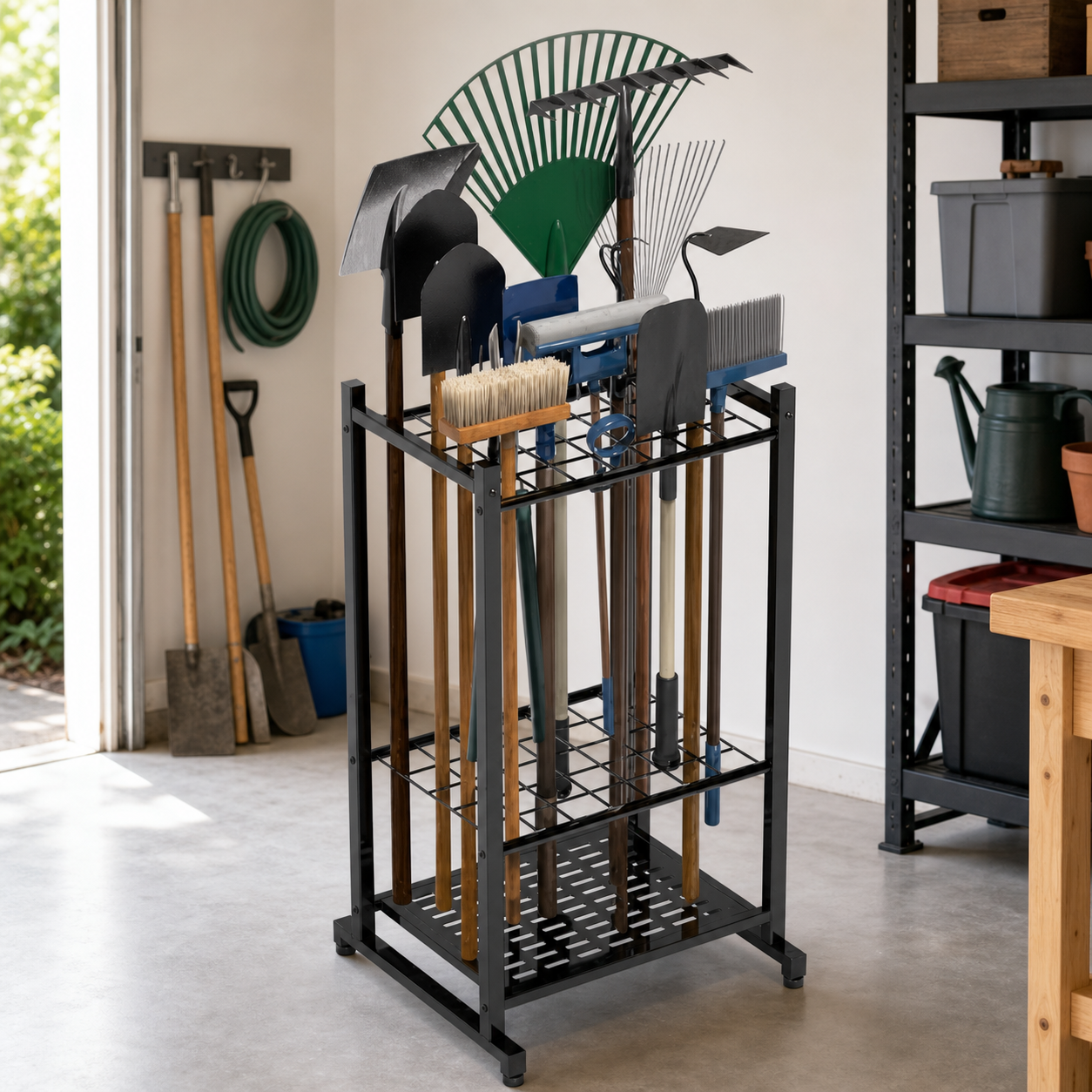 35-Slot Steel Garden Tool Organizer — lifestyle