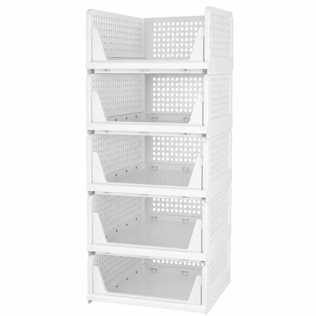5-Pack Foldable Stackable Closet Baskets — white main