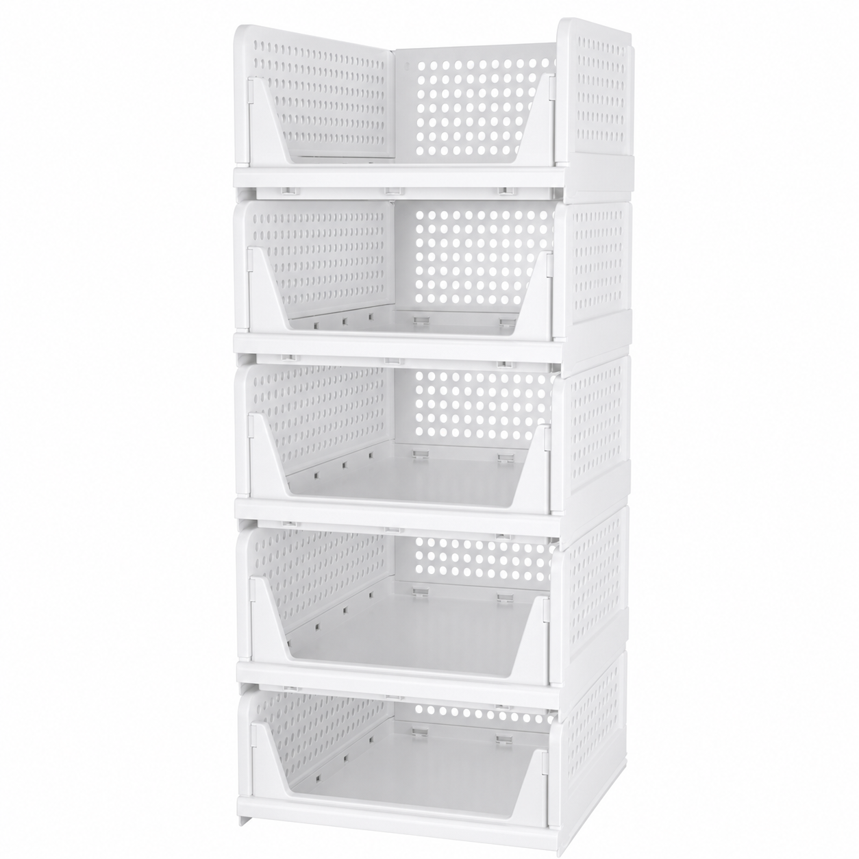 5-Pack Foldable Stackable Closet Baskets — white main