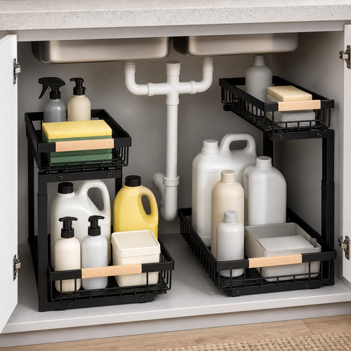 2-Pack Adjustable Under-Sink Pull-Out Organizers — lifestyle
