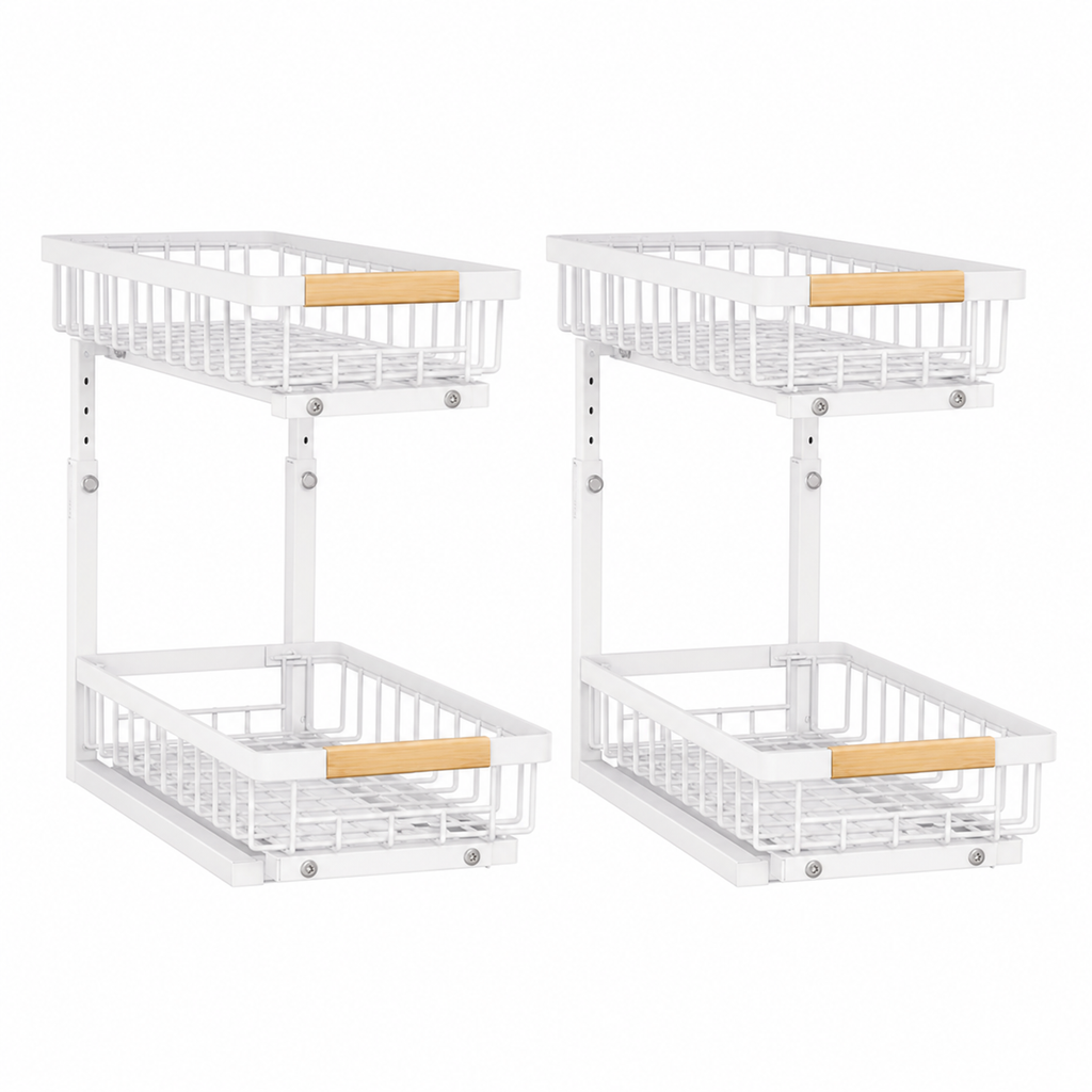 2-Pack Adjustable Under-Sink Sliding Organizers — white main