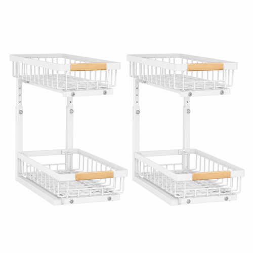 2-Pack Adjustable Under-Sink Sliding Organizers — white main