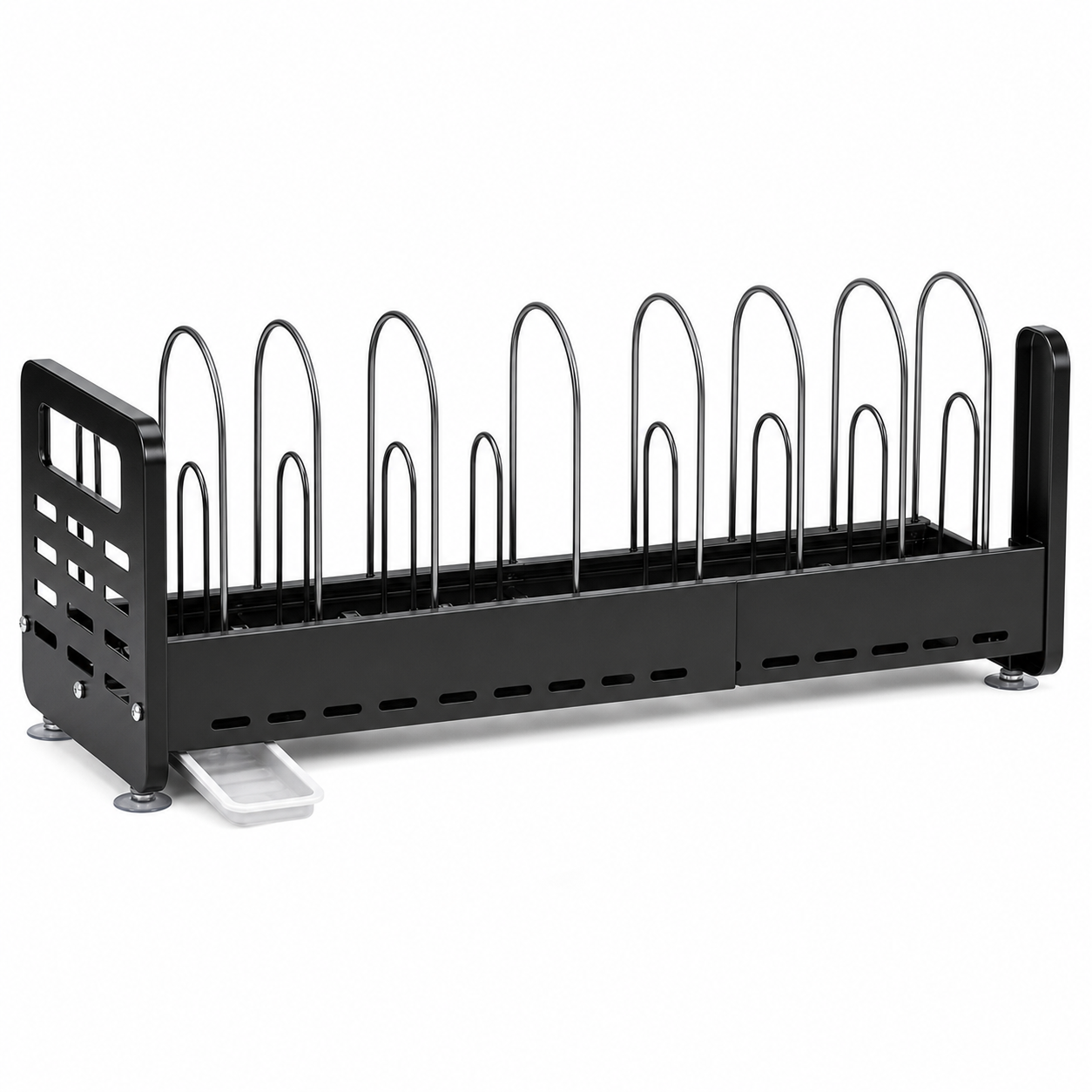 Expandable Pot and Pan Organizer with Drip Tray — white main
