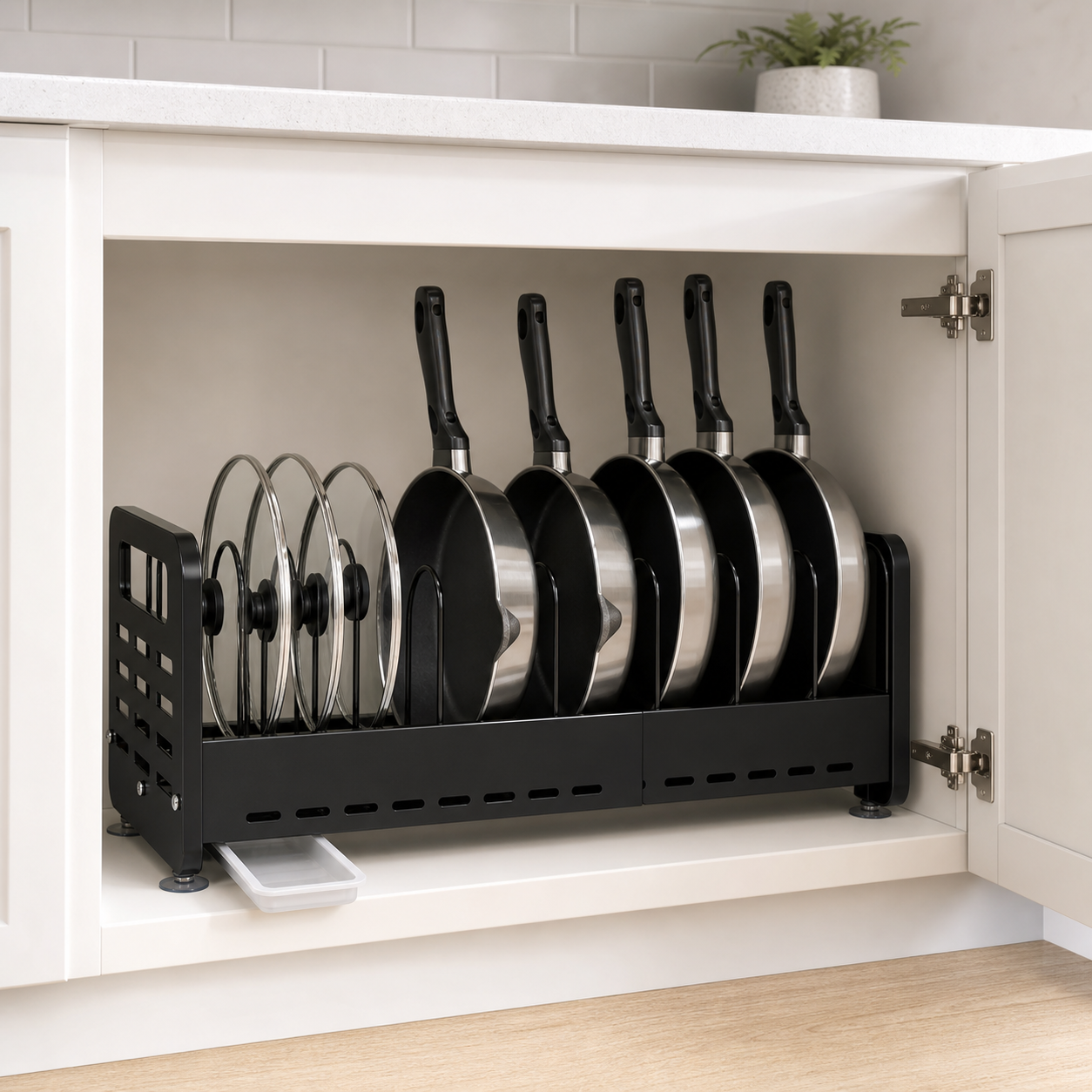 Expandable Pot and Pan Organizer with Drip Tray — lifestyle